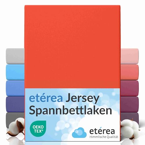 etérea Jersey Spannbettlaken 180x200cm - 200x200cm Terra bis 25 cm Höhe - 100% Baumwolle Spannbetttuch Oekotex - Bed Sheets Leintuch Bettbezug - Bettlaken 180x200 cm - 200x200 cm - Orange