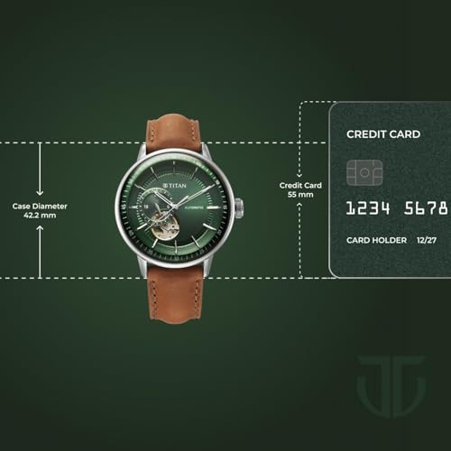 Image of Titan Orbital Open Heart Automatic Analog with Green Dial Brown Leather Strap Watch for Men - 90226SL01