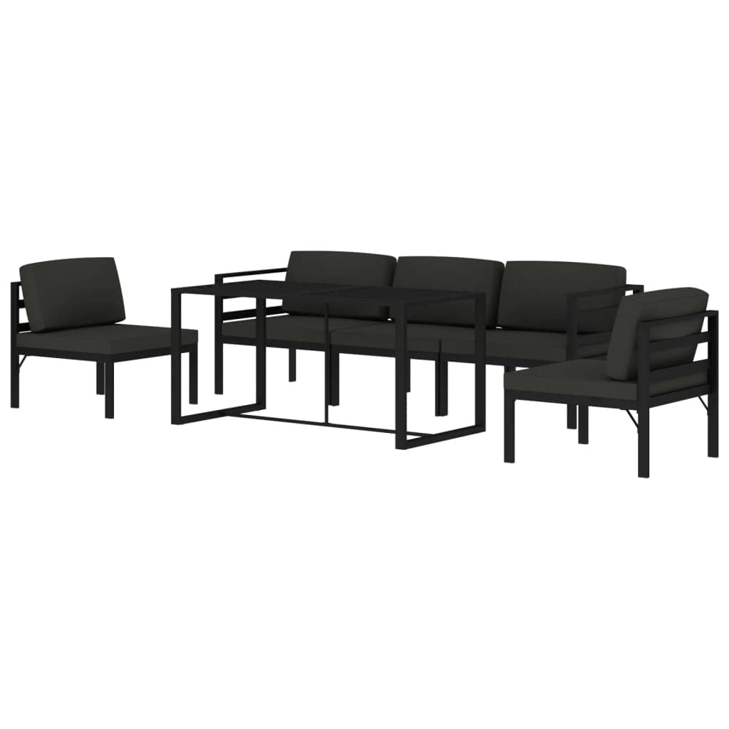 Juego modular de jardín de 6 piezas de aluminio antracita con cojín de asiento y respaldo, soporta hasta 110 kg por asiento, para configuraciones flexibles en exteriores