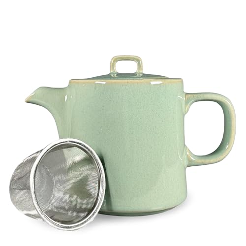 Scandi Home Oslo 1L Ceramic Teapot with Stainless Steel Infuser - Sage Green Reactive Glaze Finish, Stoneware Ceramic, Loose Leaf or Teabag Brewer, Non-Drip Spout, Dishwasher Safe