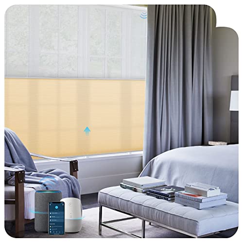 Graywind Motorisierte Tag und Nacht Wabenplissees kompatibel mit Alexa, Lichtfilterung Smart Doppelplissee, Elektrisches Maß gefertigten Wabenstore (Lichtfilterung Beige) Cover
