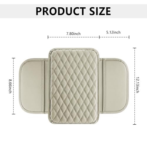 Image of Stacool Upgraded Car Center Console Cover,Microfiber Leather Car Armrest Cover Cushion with 2 Storage Bags,Universal Car Armrest Storage Box (Light Beige)