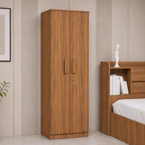 Image of COUCH CULTURE Astona Delight 2 Door Engineered Wood Wardrobe | Wooden Almirah | Multipurpose Storage Organizer | White Wardrobe | 1 Hanger Stand - 3 Shelves, 1 Year Warranty