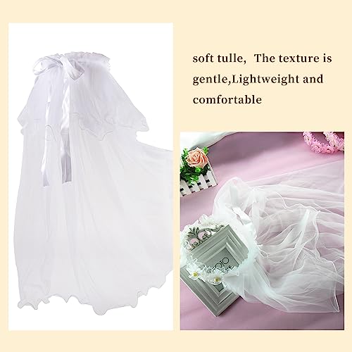 First Communion Veil for Girls, Head Wreath With Veil, Wedding Flower Pearl Veils, Chapel Veils for Party Stage Performance Role-playing White 5