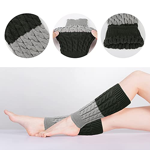 PHOGARY 2 Pairs Winter Warm Boot Cuffs for Women, Crochet Knitted Boot Socks for Gilrs Short Leg Warmers Boot Topper Socks Leg Cuffs Boot Warmers Gift (2 Color Stitching)3
