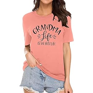 Womens Grandma Life is The Best Life T Shirt Funny Letter Print Blessed Nana Gift Shirts Short Sleeve Tops Tee Orange