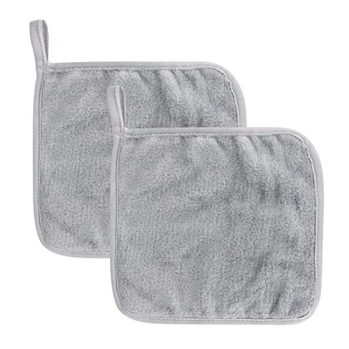2pcs Reusable Microfiber Makeup Remover Cloths Premium Hypoallergenic Chemical Free Microfibre Makeup Remover and Facial Cleansing Cloth Super Soft Cleaning Towel for All Skin Types Grey(20 * 20cm)