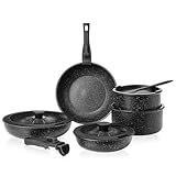 Sweetcrispy 12 pcs Pots and Pans Set, Nonstick Kitchen Induction Cookware Suit with Detachable Handle, Dishwasher Oven Safe, Black