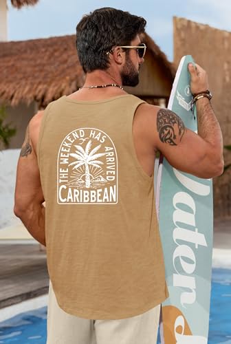 Image of VOGSTART Mens Graphic Muscle Tank Top Beach Slub Cotton Sleeveless Shirts | Design, Print, Casual, Summer, Vacation, Holiday, Surf, Hawaiian, Workout, Vintage, Tropical