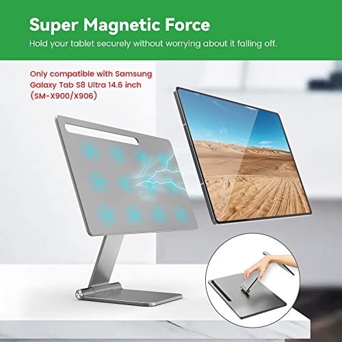 Pinikox Foldable Magnetic Tablet Stand Multi-Angle Adjustable For Samsung Galaxy Tab S8 Ultra 14.6 Inch (2022), 360° Rotating Floating Portable Holder For Desk, Aluminum, Space Gray #TOP1