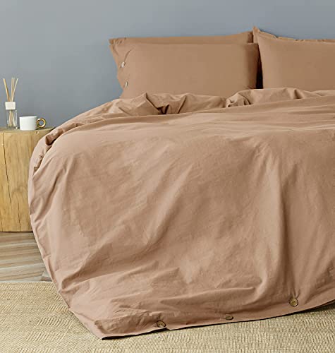 Jellymoni Rust 100% Washed Cotton Duvet Cover Set, 3 Pieces Luxury Soft Bedding Set With Buttons Closure. Solid Color Pattern Duvet Cover Queen Size(No Comforter) #TOP2