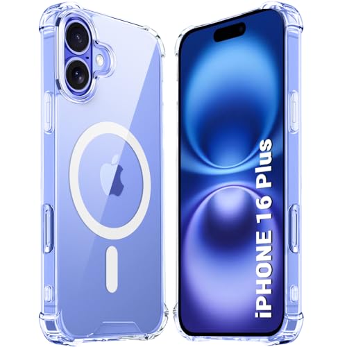 Image of TheGiftKart Shockproof Ultra-Hybrid Back Cover Case for iPhone 16 Plus Compatible with MagSafe | 360 Protection | Crystal Clear Hard Back Cover Case for iPhone 16 Plus (PC & TPU, Transparent Bumper)