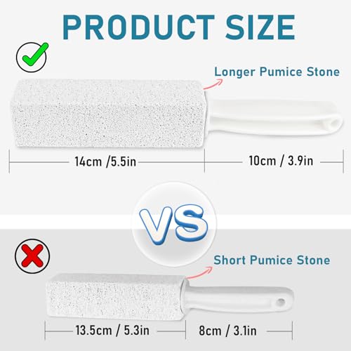Image of 2 Pack Pumice Cleaning Stone with Handle, Toilet Bowl Cleaner Toilet Brush with Non-Slip Long Plastic Handle for Kitchen /Bath /Pool /Household Cleaning (White)