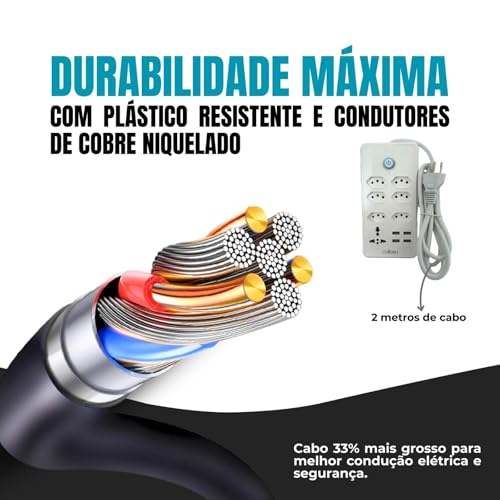 Filtro de Linha, Extensão Elétrica, Régua Tomada, Régua de Energia, 6 Tomadas, 4 USB, 1 Tomada Unive