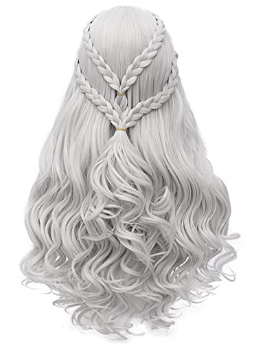 Bopocoko Silver Wigs Women Long Curly Hair Wig for Party Halloween BU121S