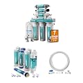 NU Aqua 7-Stage Under Sink Reverse Osmosis Water Filter System + 1 Year Replacement Membrane Filter Set + Ice Maker & Refrigerator Connection Kit - RO Filtration - Faucet & Tank - 100GPD Undersink