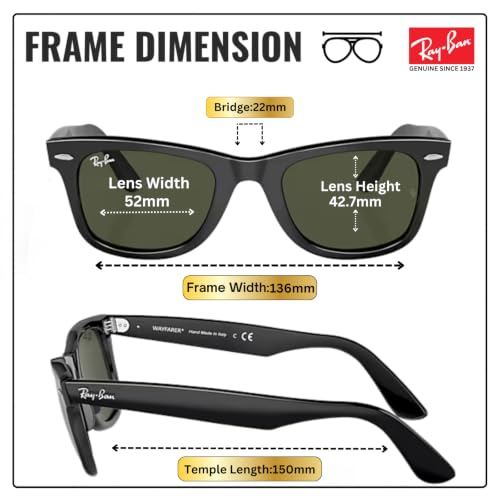 Image of Ray-Ban RB2140F ORIGINAL WAYFARER CLASSIC BIO-BASED LOW BRIDGE FIT Square Shape Sunglasses with Official RayBan Eyewear Kit