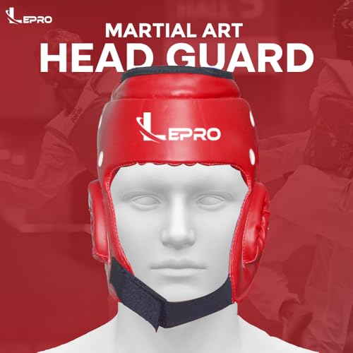 Image of LEPRO Boxing Taekwondo Headgear MMA Muay Thai, Head Gear for Sparring Grappling Martial Arts Kickboxing Karate BJJ Training (Red, S)
