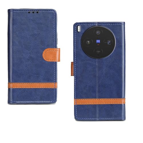 Image of amazon basics Vivo X300 5G Flip Cover | Card Pockets Wallet & Stand | Flip Cover for Vivo X300 5G (Blue Stripes)