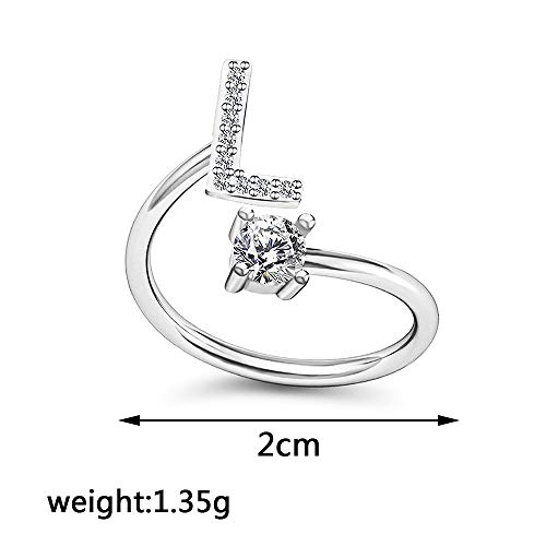 Image of HUJUON Silver Initial Letter Ring for Women. Adjustable Crystal Alphabet Ring,Name Initials Stackable Knuckle Rings A-Z CZ Open Ring