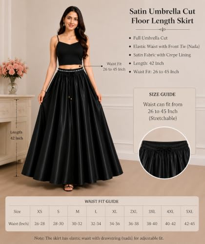 Image of Tishani Satin Full Circle Umbrella Cut Floor Length Skirt with Free Size