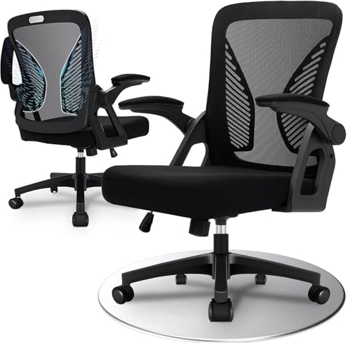 Durrafy Ergonomic Office Chair Desk Chair with 90 Flip-up Armrests Lumbar Support & Height Adjustable Breathable Swivel Computer Chair with Tilt Function Mid-Back Mesh Chair For Home/Office