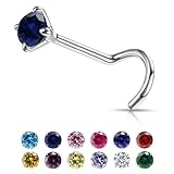 VDKIDKT Small Birthstone Nose Stud, 20G Nostril Solid 3mm Round CZ Nose Piercing Jewelry for Women Men Hypoallergenic Gold Nose Ring Stud with Tiny CZ Diamond (9.Sep-Sapphire)