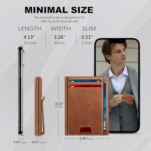 Image of Wallet for Men 14-16 Cards, Men's Leather Wallet, Minimalist Thin Card Holder RFID Blocking Money Clip with Simplified Bill Folder & Magnetic Closure, Gifts for Men, Brown