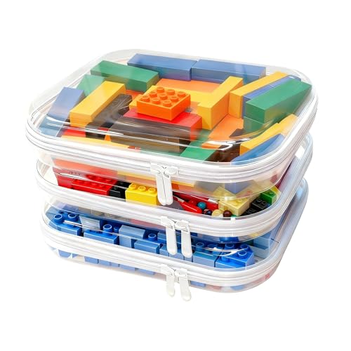3PCS Clear Hard Shell Zipper Case Toy Organizers and Storage Box Clear Toiletry Cosmetic Case Travel Makeup Bags Diaper Bag Organizer Pencil Case Medium Stackable Portable Zipper Pouches 9.85*7.9*2 IN