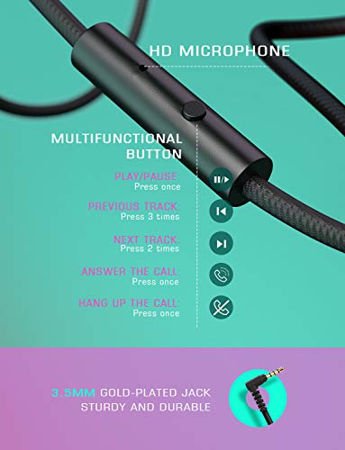 PeohZarr On-Ear Headphones with Microphone, Lightweight Folding Stereo Bass Headphones with 1.5M Tangle Free Cord, Portable Wired Headphones for Smartphone Tablet Laptop Computer MP3/4-Green