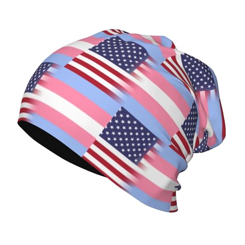 American Bisexual Pride Flag Kids Leisure Elastic Knitted Hat Junior Large Size Knit Cap Child Beanie Black