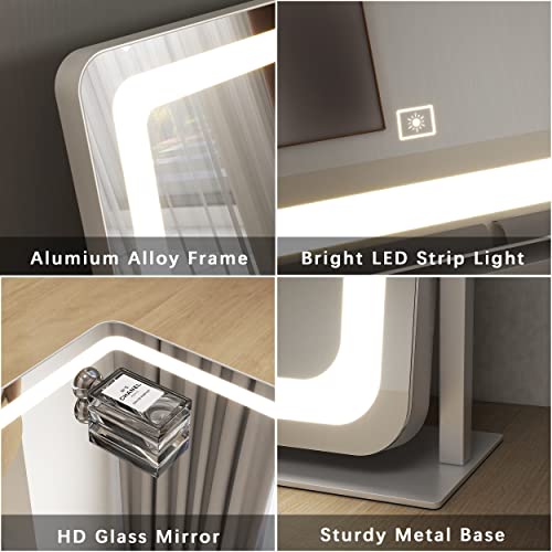 Vierose Large Vanity Mirror With Lights - 22"X18" Led Makeup Mirror, Light Up Mirror For Desk, Bedroom Tabletop, Smart Touch Control Dimmable & 3 Color Modes, 360° Rotation, Gift For Women (White) #TOP6