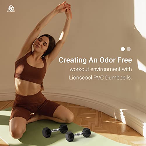 Lionscool Pvc Encased Hex Dumbbell In Pairs Or Single, Premium Hand Weight With Metal Handle For Strength Training, Resistance Training, Build Muscle And Full Body Workout, 5-60Lbs Free Weights (8Lb Pair) #TOP2