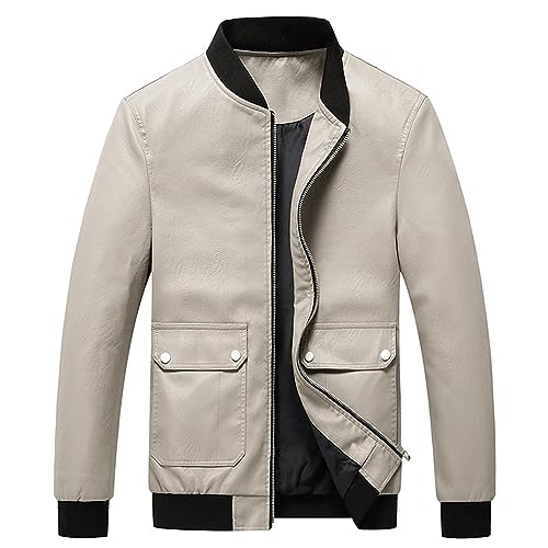 Chaquetas de cuero para motociclista, chaqueta de cuero para hombre, chaqueta de cuello alto, chaqueta de motociclista para hombre, chaqueta de motociclista de ajuste delgado, casual, cortavientos