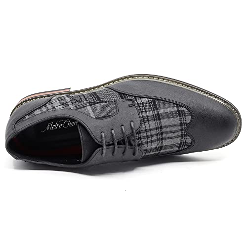 Metrocharm MET525-1 Men's Plaid Lace Up Wing Tip Classic Oxford Dress Shoes4