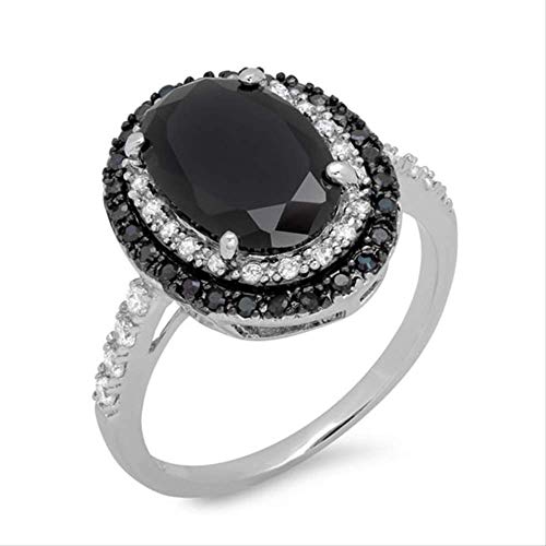 Anello di spinello Nero 925 gioielleria raffinata Anelli di Pietre preziose Nere per Donne Zircone a Forma Ovale