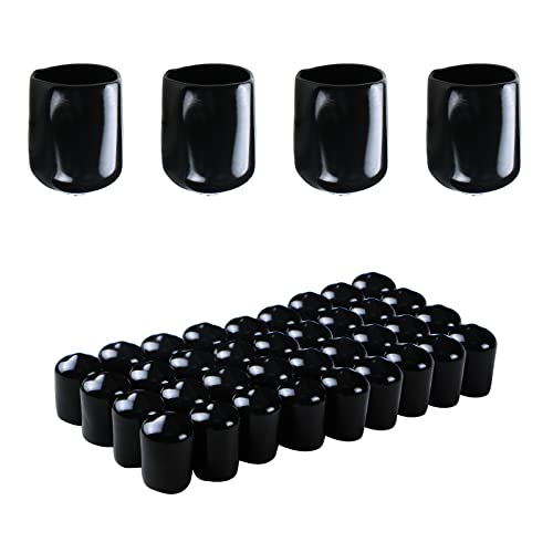 Image of Rubber Round End Cap Cover 0.55 Inch (14mm) Screw Thread Protectors PVC Flexible Tubing Pipe Protective Bolt Screw Thread Protector Safety Cover | for Pipe Post Tubing Rod Cover 50 Pcs (Black)