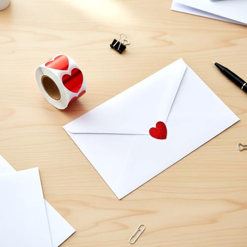Rote Herzaufkleber, 500 Stück, 2.5 cm große Herzaufkleber für Valentinstag, Muttertag, Mini-Glitzerherzaufkleber, Herzetiketten aus Folie für Valentinstag, Muttertag, Hochzeiten und Jubiläen