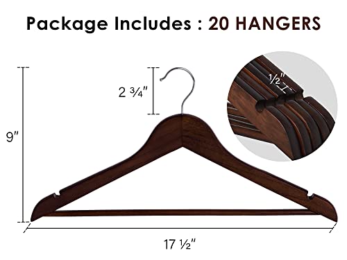 StorageWorks Wooden Hangers 20 Pack, Wood Coat Hanger for Coats, Shirts, Jackets, Pants, Suits, Walnut Color