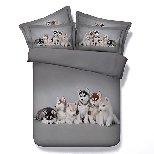 EsyDream 3D Oil Siberian Husky Print Men's Bedding Bedlinen Sheet 3PC No Quilt 3D Oil Siberian Husky Dogs King Queen Twin Size Duvet Cover(Super King,Color 17)