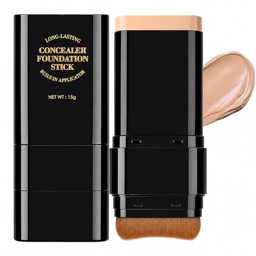 Foundation Stick 2 in 1 Dual-Ended Long-Lasting & Waterproof Concealer Korean Foundation Contour Sticks Contouring Foundation with Brush Full Coverage Matte Finish for Face Makeup(03LIGHT)