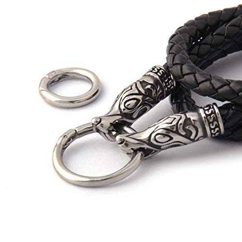 Bavipower Viking Wolf Head Leather Necklace For Men Women With 2 Different Clasps Chain Only 316L Stainess Steel Nordic Scandinavian Vikings Jewelry (28) #TOP3