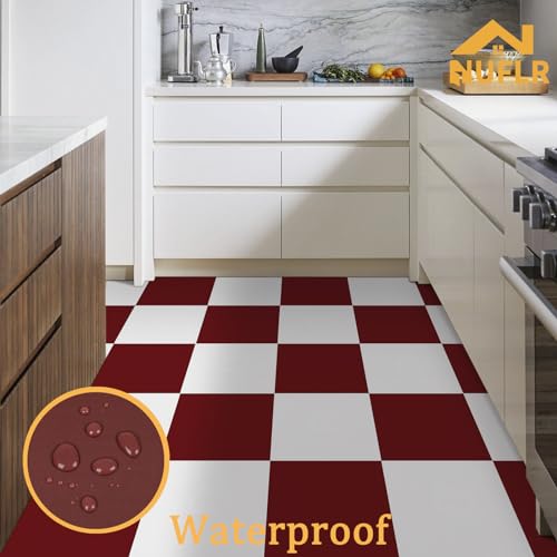 Vinylboden Selbstklebend PVC Bodenbelag Selbstklebende Fliesen Wasserdicht Verschleißfest Geeignet für Badezimmer Küche Wohnzimmer Schlafzimmer Rot und Weiß 30x30cm 10pcs