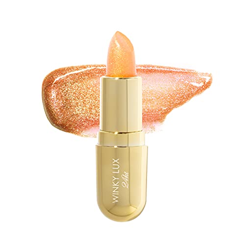 Winky Lux Glimmer Balm, Color-Changing Pink Tinted pH Lip Balm Infused with Vitamin E for All-Day Moisture and Subtle Glittery Gloss, 0.13 Oz, 24 KT