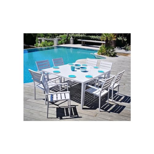 ID FOR YOU Table Blanche en Aluminium Rectangulaire 151 x 100 x H75 cm et/ou Carrée 151 x 151 cm Extensible - Manuela