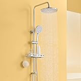 Auralum Regendusche ohne Armatur, Edelstahl Duschsystem mit Messing-Wasserteiler, Bohrfree-Regal, Ø250mm Überkopfbrause Duschset, Badezimmer Dusche Komplett Set, Duschgarnitur mit Regendusche, Chrom