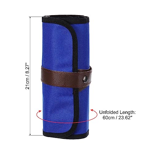 Image of PATIKIL Handmade 48 Slots Roll Up Pencil Case, Oxford Cloth Pencil Wrap Pouch Pen Holder Organizer for Artist Drawing Coloring Sketching, Blue