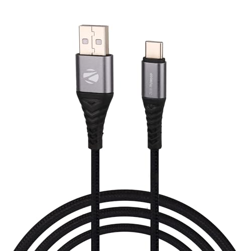 Image of ZEBRONICS TU800P USB - Type C Braided Cable, 80 Watts, Rapid Charging Cable, Charge & Sync, 1M, Compatible with iPhone 15 | Samsung | OnePlus | Xiaomi | Realme | Oppo, Black
