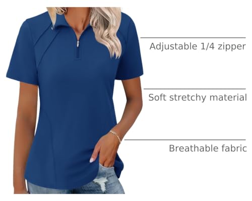 Image of LOMON Womens Golf Polo Shirt Summer Short Sleeve Quarter Zip Outfit