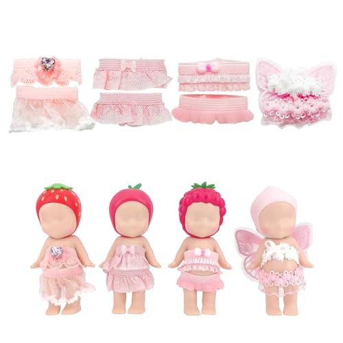 4 Sets Doll Clothes for Sonny Angel fit for 3 Inch Collectible Dolls for Adult Collectors Includes Tops and Skirts for Display and Decoration (Cherry Blossom Angel Style)